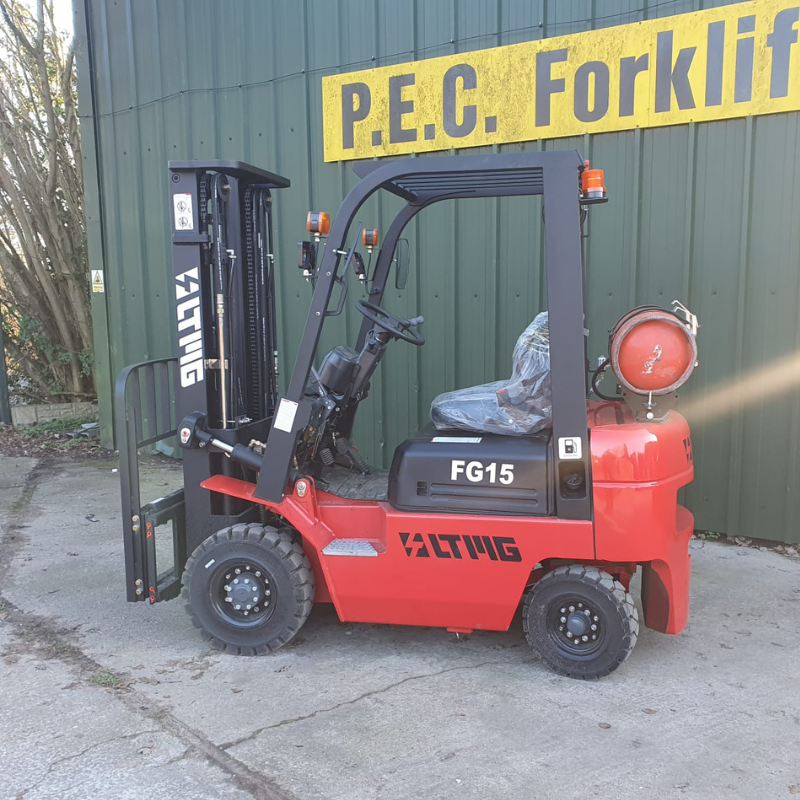A New LTMG FG15 red Forklift on it's side